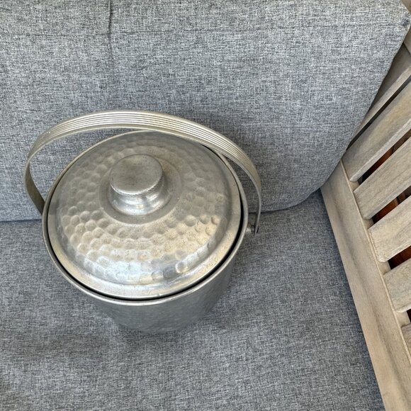 VINTAGE NASCO ITALY HAMMERED ALUMINUM ICE BUCKET BALE HANDLE MCM RETRO - Picture 2 of 8